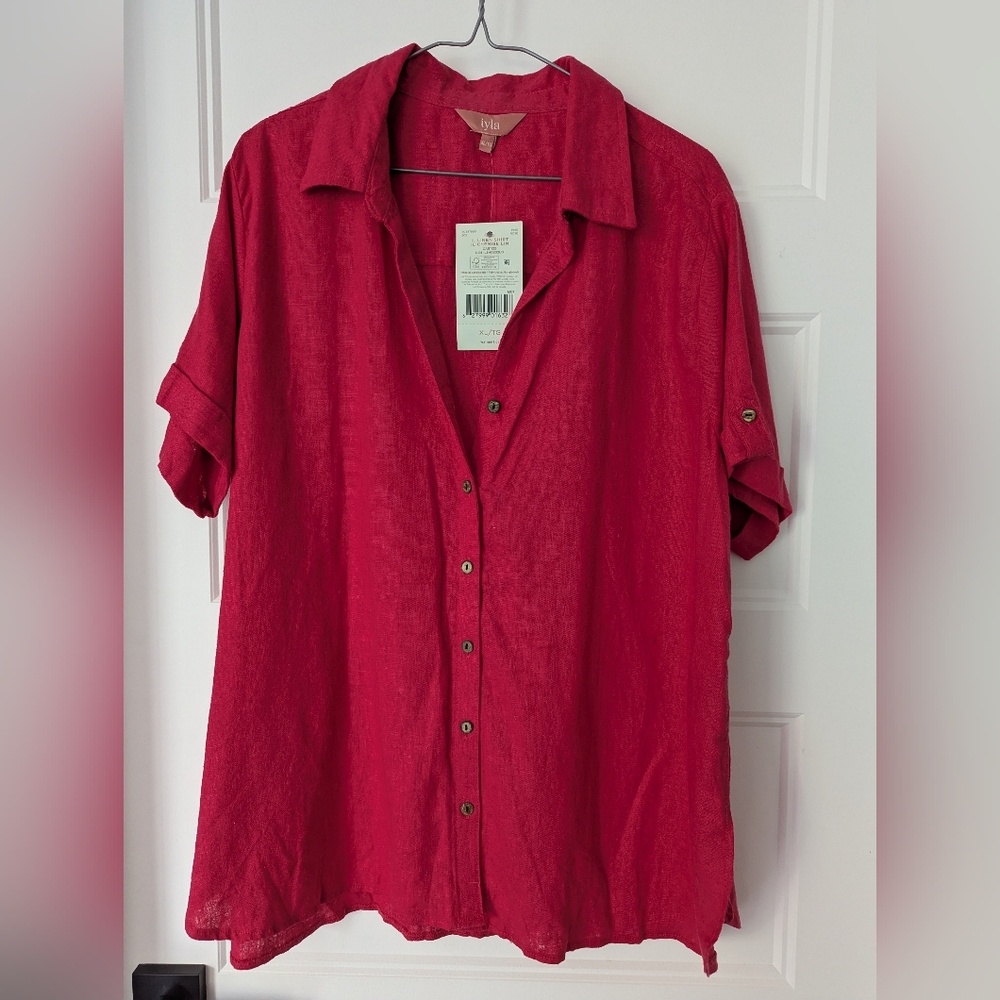 Pink Button Down Shirt Lightweight Casual Linen Fresh XL Lyla